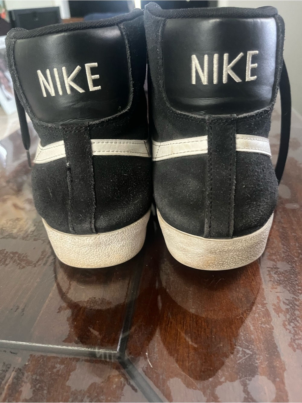 Nike Black Suede High-Top Sneakers with White Stripe and Logo